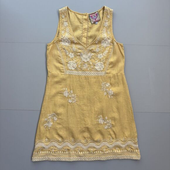 JOHNNY WAS BRIAR Dress Small Embroidered Buttoned Back Sleeveless Linen Washable - Picture 1 of 11